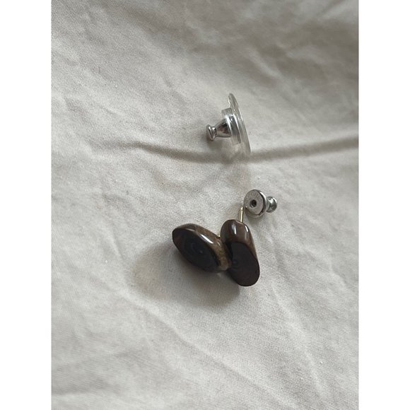 Vintage Monet Brown Wood Earrings - Picture 8 of 11